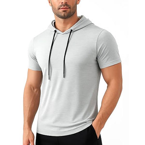 เสื้อฮู้ดออกกำลังกายแขนสั้นน้ำหนักเบาสำหรับผู้ชาย เสื้อยืดมีฮู้ดแบบแห้งเร็วสำหรับยิม วิ่ง ฝึกซ้อม ระบายอากาศได้ดี ซึมซับเหงื่อ - Product Image 6