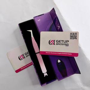 Ombre <b>Pink</b>/White Butterfly Cutout Fiber Tip Precision <b>Tool</b> <b>Box</b> Packaging GETUP BROSONS IMPEX Stainless Steel Eyelash Tweezers - Product Image 3