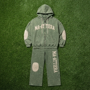 Conjunto de chándal de dos piezas para hombre: sudadera con capucha extragrande con cremallera y efecto lavado, y pantalones de chándal de pierna ancha. - Product Image 5