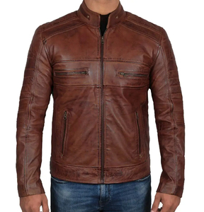 Custom Made Man's Stylish Brown Genuine Leather Vintage Style <b>Jacket</b> Breathable Fabric ODM Service Collar Shirt Cuffs Open Hem - Product Image 6