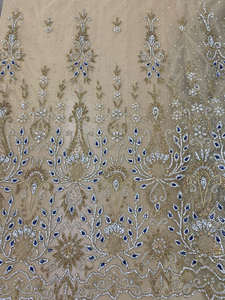 Tissu élégant bleu en forme de goutte d'eau avec perles de cristal et sequins dorés, dentelle en maille faite à la main pour robes de bal, robes de célébrités, accessoires de mariage - Product Image 3