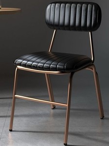 Chaise d'hôtel moderne en cuir avec structure métallique, dossier solide, pieds coniques, design contemporain, utilisation en intérieur - Product Image 2