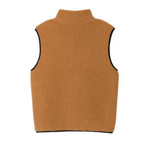 Men's Blue Stand Collar <b>Zippered</b> Velour Vest Casual Plus Size Autumn Outerwear Solid Color Regular Length 100% Polyester - Product Image 5