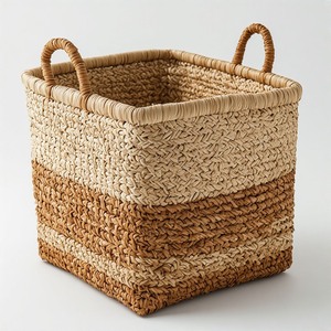 Decorative Hand Braided Seagrass Storage <b>Basket</b> Handles Durable Vintage Design for Living Room <b>Bathroom</b> Kitchen Organization - Product Image 3