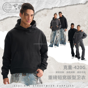 Heavyweight Custom <b>Oversized</b> <b>Fleece</b> Blank Plain Streetwear Vintage Acid Wash Pullover Distressed Pocket <b>Hoodies</b> for <b>Men</b> - Product Image 2