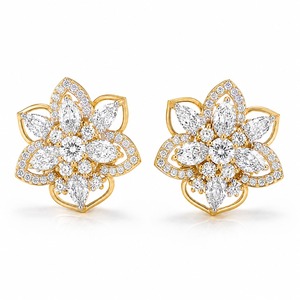 Boucles d'oreilles clous en diamant taille marquise en forme de fleur, plaqué or 18 carats, bijoux de luxe pour femme, pour mariage - Product Image 5