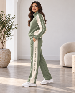 Women's 2-Piece Sporty Tracksuit Set With Letter Print And Side Stripe Full Length Loose Fit Knitted Polyester Cotton Jogger Out - Product Image 4