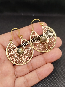 labradorite Export Brass Gemstone Drop <b>Earrings</b> Bulk Handcrafted Gold Plated Finish Pattern Bezel - Product Image 3