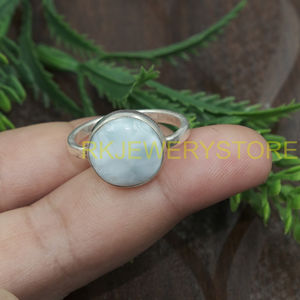 Natural Larimar Gemstone <b>Ring</b> Handmade 925 Sterling Silver Round Cabochon <b>Statement</b> Jewelry Gift for Women Her Unisex Sister Him - Product Image 4