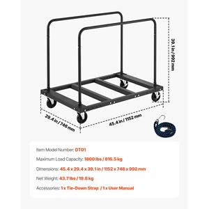 Carrello per Cartongesso con Capacità di Carico di 816 kg e Pannelli in Acciaio, Carrello per Trasporto Legname e Cartongesso con Ruote Girevoli da 5 Pollici - Product Image 3