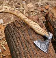 Hache Viking de qualité supérieure, forgée à la main, manche gravé, lame en acier à haute teneur en carbone, hache de camping, hache tomahawk