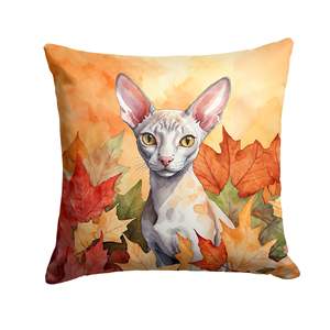Almohada decorativa de gato Cornish Rex con hojas de otoño lavable a máquina 18H x 18W para decoración interior y exterior sofá cama Patio - Product Image 1