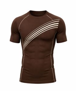 T-shirt de compression gris à manches courtes pour homme, séchage rapide, coupe ajustée, sportif, col rond, tricoté, uni, 180 grammes, respirant - Product Image 3