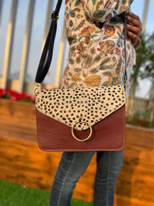 ใหม่Handcraftedผู้หญิงของแท้รีไซเคิลสัตว์พิมพ์ขนสัตว์หนังStubbyสีกระเป๋าถือที่ไม่ซ้ํากันสายรุ้งสีไหล่Crossbodyกระเป๋า - Product Image 3