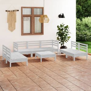 Set da salotto da giardino in legno di pineta bianco solido da 8 pezzi, mobili da esterno di prima qualità - Product Image 1
