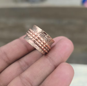 Copper Surface Etched Floral Motif Multi Band <b>Spinner</b> <b>Ring</b> Heavy Duty Solid Copper Meditation <b>Ring</b> Natural Healing Energy - Product Image 5