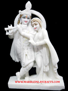 Belle statue en marbre blanc poli du dieu et de la déesse hindous Radha et Krishna, main en position de bénédiction, utilisée pour le culte et la décoration de la maison - Product Image 6