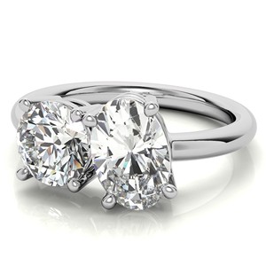 Oval Cut And Round Brilliant Cut Toi Et Moi Engagement <b>Ring</b> VVS1 Moissanite Wedding <b>Statement</b> <b>Ring</b> 18K Solid White Gold <b>Ring</b> - Product Image 3