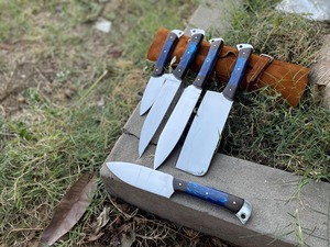 Juego de 5 Cuchillos de Cocina con Hoja de Acero Inoxidable, Mango Azul, Borde Recto, Cuchillería Profesional - Product Image 3