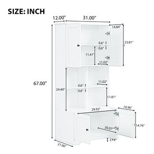 Alto e largo Freestanding bagno armadio di stoccaggio con 4 porte regolabili Multi-strato scaffali aperti di colore bianco - Product Image 4