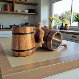 Jarra de Cerveza de Madera Hecha a Mano, Estilo Barril Moderno con Asa, Reutilizable, para Uso Doméstico, Accesorios de Bar - Product Image 5