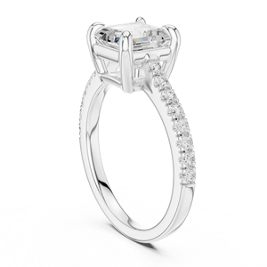 Anillo de diamantes con corte Asscher exclusivo, hecho a pedido, certificado por GRA, elegante anillo con banda pavé hecho a mano, disponible en oro blanco de 14k. - Product Image 3