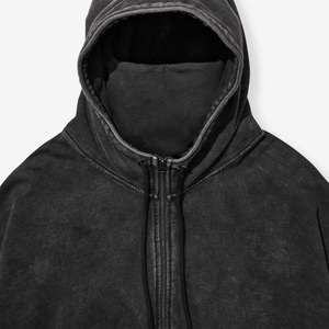 Sweat-shirt à capuche balaclava en coton molletonné, design minimaliste, effet délavé, personnalisable, vierge pour impression de logo - Product Image 4