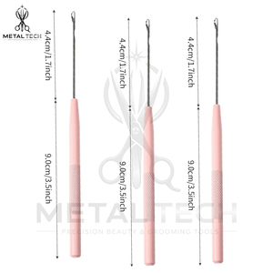 Professional Hair Extension Pulling <b>Needle</b> Tool, Pink Color Stainless Steel Anti Slip Handle Micro Ring Loop <b>Threader</b> Set - Product Image 5