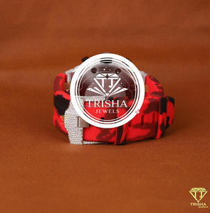 Reloj de Diseño con Incrustaciones de Diamantes, Correa de Camuflaje Roja, Bisel de Diamantes, Reloj de Pulsera de Cuarzo de Lujo - Product Image 5