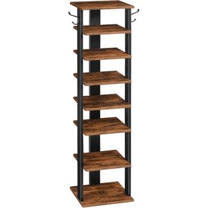 Zapatero Vertical de 8 Niveles, Organizador de Almacenamiento de Madera con Ganchos, Ahorro de Espacio, Torre de Zapatos para Entrada, para 8 Pares de Zapatos - Product Image 1