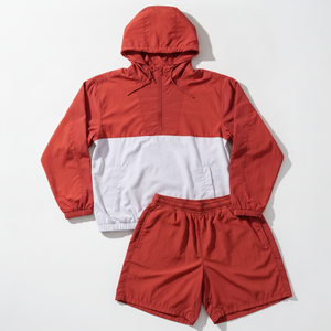 Conjunto de Chaqueta con Capucha y Pantalones Cortos para Hombre, Color Rojo, Estilo Casual, Otoñal, Resistente al Viento, Transpirable, Tejido de Poliéster, Logotipo Personalizado - Product Image 1