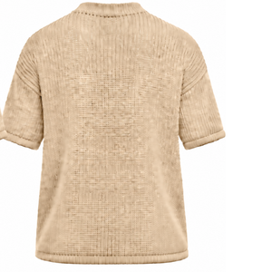 T-shirt tricoté beige pour homme, manches courtes, col rond, texturé, décontracté, imprimé personnalisé, streetwear, mode estivale, vente en gros de vêtements - Product Image 2