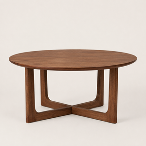 Traditional <b>Round</b> <b>Wooden</b> <b>Coffee</b> <b>Table</b> with Natural Grain Finish Sturdy Cross Base for Living Room Home Decor Furniture Antique - Product Image 3