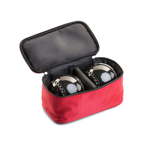 Étui de transport pour boules de lawn Imra Impex OEM avec logo personnalisé, double compartiment rembourré, fermeture éclair en nylon, 2 boules, rouge, rangement sportif - Product Image 1