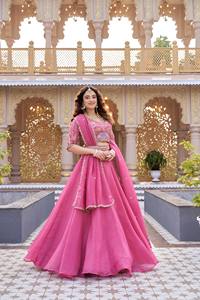 Ensemble Lehenga Choli brodé rose pour femmes, robe ethnique avec dupatta pour mariage, fête, tenue de mariée - Product Image 4