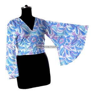 Alluring Cotton Wrap Tie <b>Top</b> Dress For Women Dress Set Long Bell Sleeve Wrap <b>Top</b> Block Printed High Hand Block Print <b>Top</b> - Product Image 1