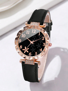 Montre à quartz pour femme 192028, cadran floral numérique minimaliste et tendance, incrusté de strass - Product Image 3