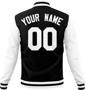 Custom <b>Men's</b> Varsity <b>Jacket</b> Black White <b>Letter</b> Print Personalized Name Number Front Logo Turn-Down Collar Casual Style - Product Image 2
