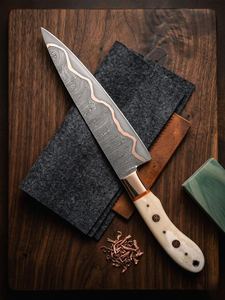 Couteau de chef Thewizcrafts en acier Damas forgé à la main de haute qualité, 12 pouces, manche en bois, lame traditionnelle pour droitier, compatible lave-vaisselle - Product Image 2