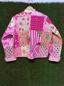 Handmade cotton quilted <b>jacket</b> with tie closure block print outerwear <b>lightweight</b> padded bohemian ethnic coat For <b>Women</b> Gifts - Product Image 4