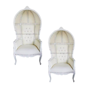 Chaise à baldaquin blanche de style victorien, rembourrée, avec structure en bois massif, mobilier de jardin extérieur, assise confortable - Product Image 4
