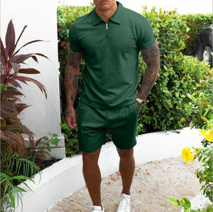 Conjunto Deportivo Personalizado con Logotipo, Camiseta Polo y Pantalones Cortos con Cremallera, Trajes de Color Sólido de Secado Rápido para Hombre - Product Image 3