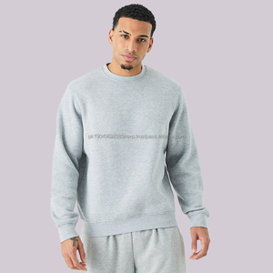 Sudaderas con capucha blancas personalizadas cuello redondo Unisex 100% algodón grueso Gsm sudadera de gran tamaño bordado cuello redondo en blanco hombres sudadera - Product Image 1