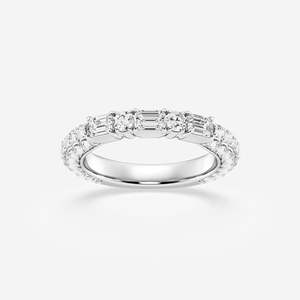 แหวนเพชรผู้หญิงแบบ Eternity Band ประดับเพชรแบบ Pave Setting แหวนหมั้นคลาสสิกทรง Emerald Cut - Product Image 6