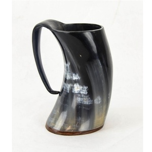 Mug à boire en corne naturelle avec poignée - Design moderne écologique - Tasse cadeau avec isolation thermique de 12 à 24 heures - Logo personnalisable - Product Image 1