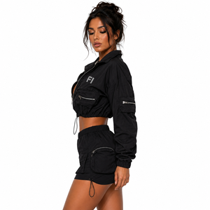 Ensemble 2 pièces coupe-vent en nylon avec fermeture éclair, haut à manches longues et mini-jupe, imperméable, pour hommes - Product Image 5