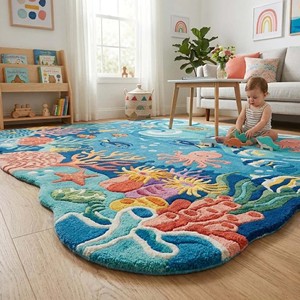 Colorful Underwater Coral Reef Kids Rug Soft Ocean Theme Rug Hand Tufted Rug For Nursery Playroom Bedroom Learning Floor Decor - Product Image 2