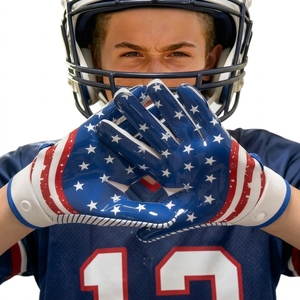 Custom USA Flag Receiver Gloves Synthetic Leather <b>Sticky</b> Grip <b>Hook</b> Loop Breathable Team Sports American Football Gloves - Product Image 2