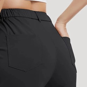 Pantalon droit taille haute pour femmes noires avec poches, pantalon de jogging décontracté longueur entière - Product Image 6