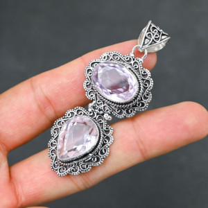 <b>Top</b> Quality Sparkling LAB-CREATED Glamorous Pink Kunzite Solid 925 Sterling <b>Silver</b> Plated Designer 2.20" Pendant Women's - Product Image 4